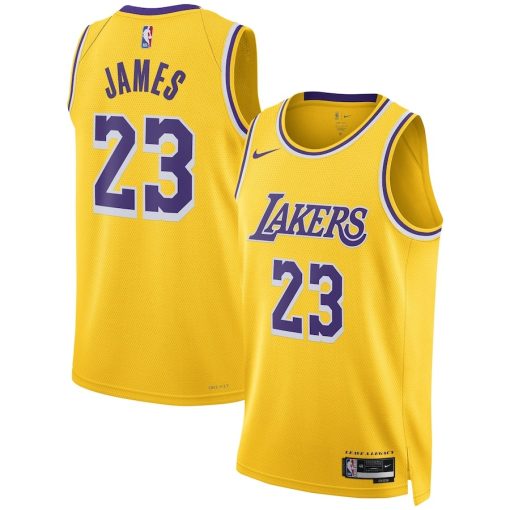 Nike Los Angeles Lakers #23 LeBron James Unisex Swingman Jersey - Icon Edition - Gold - Image 3